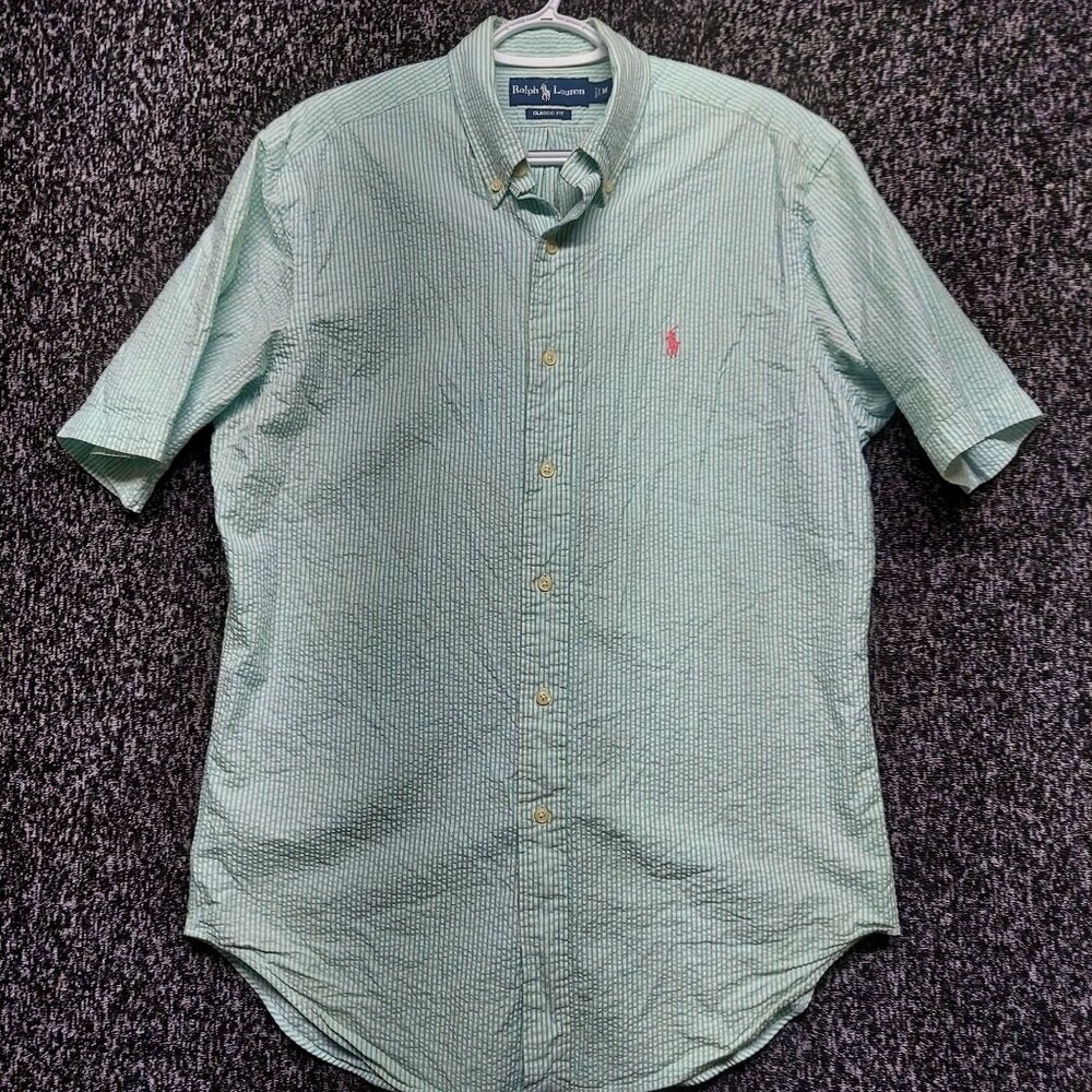 POLO RALPH LAUREN SEERSUCKER S/S CLASSIC FIT 100% COTTON SHIRT STRIPE MEDIUM